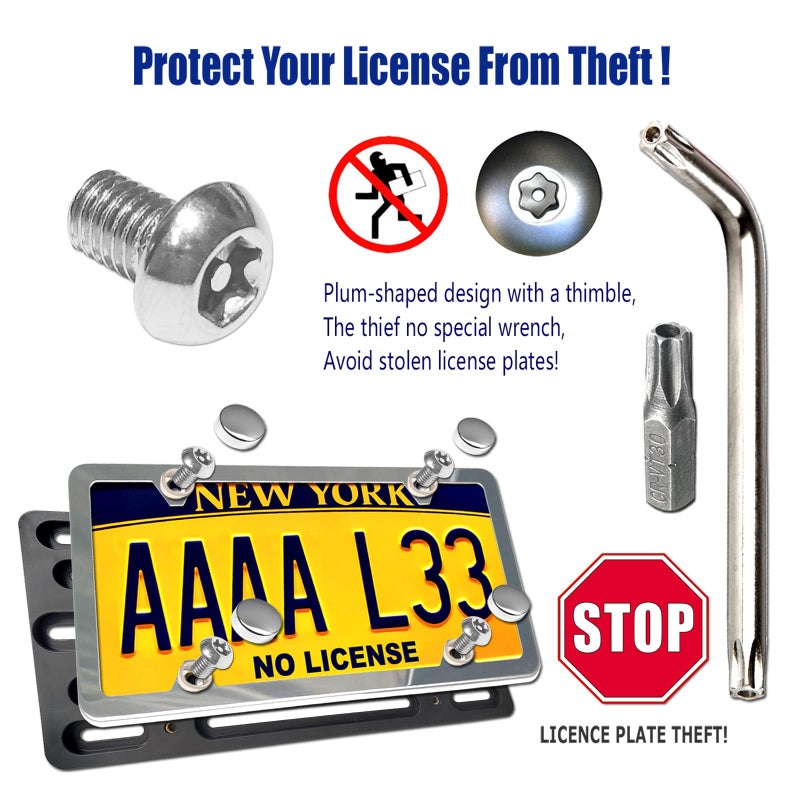 Aootf Front License Plate Bracket- Universal Front Bumper Plate Mounting Kit, Car Tag Holder Adapter& Stainless Steel Plate Cover, Anti-Theft Lock Screws, Caps, Nuts, for US Vehicle Trailer Truck - Image 2